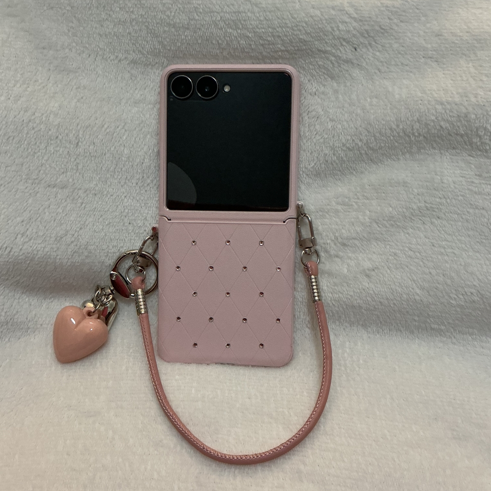 Galaxy Z Flip 7 Pink Quilted Flip Phone Case with Heart Charm